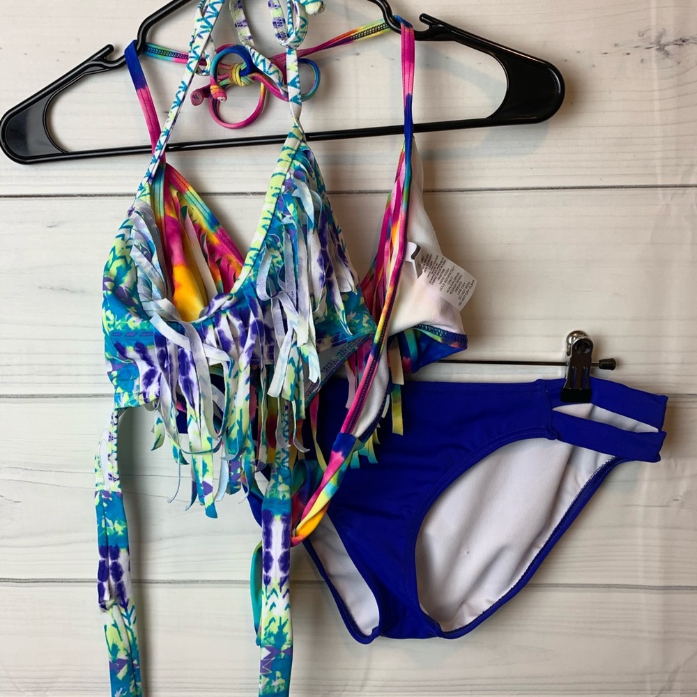 Delias Bikini set 2 fringe tops & blue bottoms